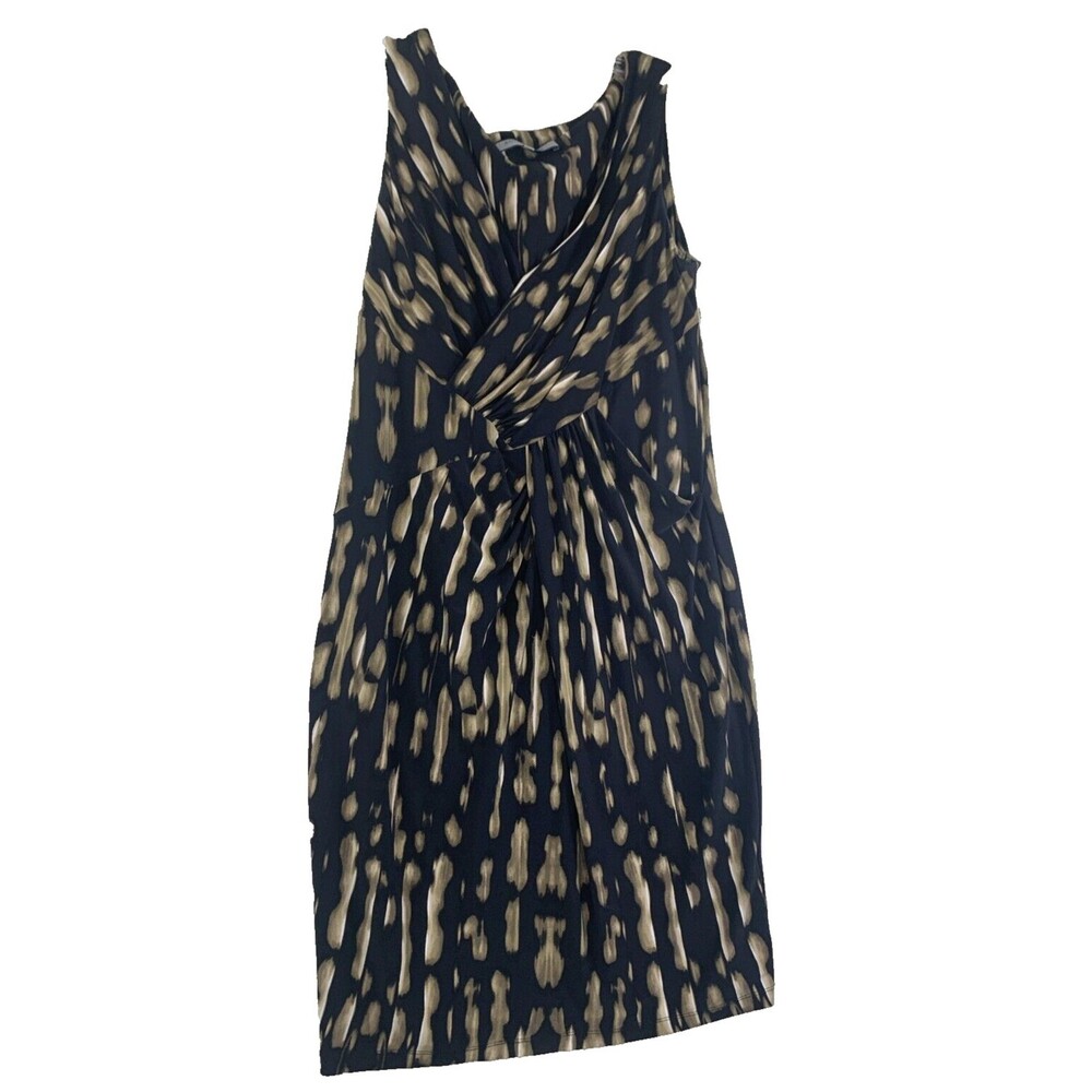 Anne Klein Faux Wrap Size 14 Dress Black Brown Sleeveless Pocket Lined Boho Y2K